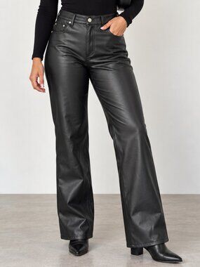 H&M Black Faux Leather Straight Leg Pants Size 8